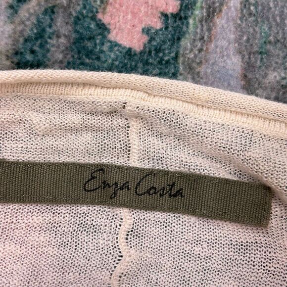 Enza Costa Linen Sweater Top Womens Small Cream Knit 3/4 Sleeve V-Neck Pullover - Picture 13 of 13